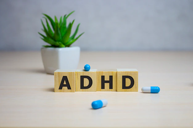 Word adhd on wooden cubes